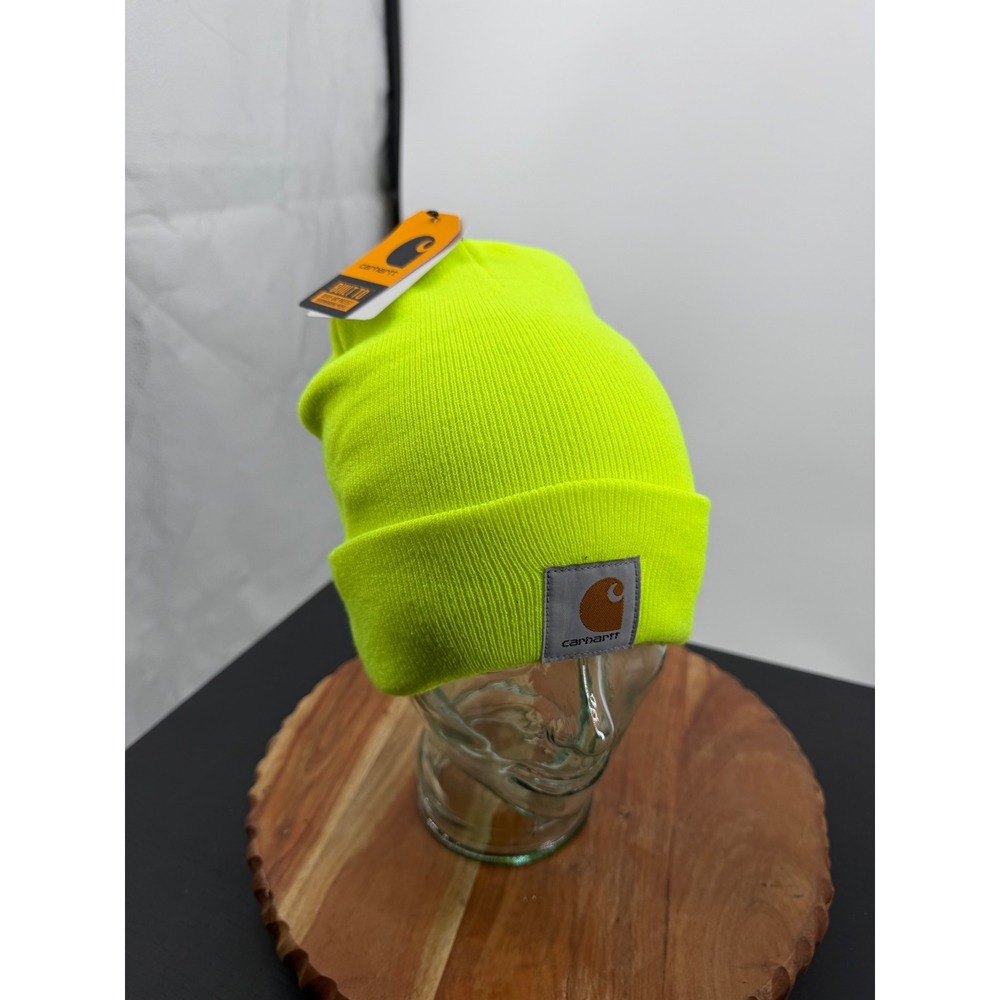 Carhartt A18 Knit Cuffed Beanie Mens OS Neon Yellow High Vis Logo Patch New